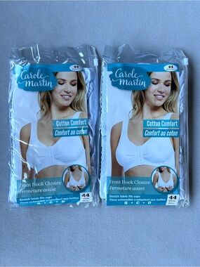 Set of 2 ~ Carole Martin ~ 44 B C D ~ White ~ Cotton Front Hook Closure ~ New!